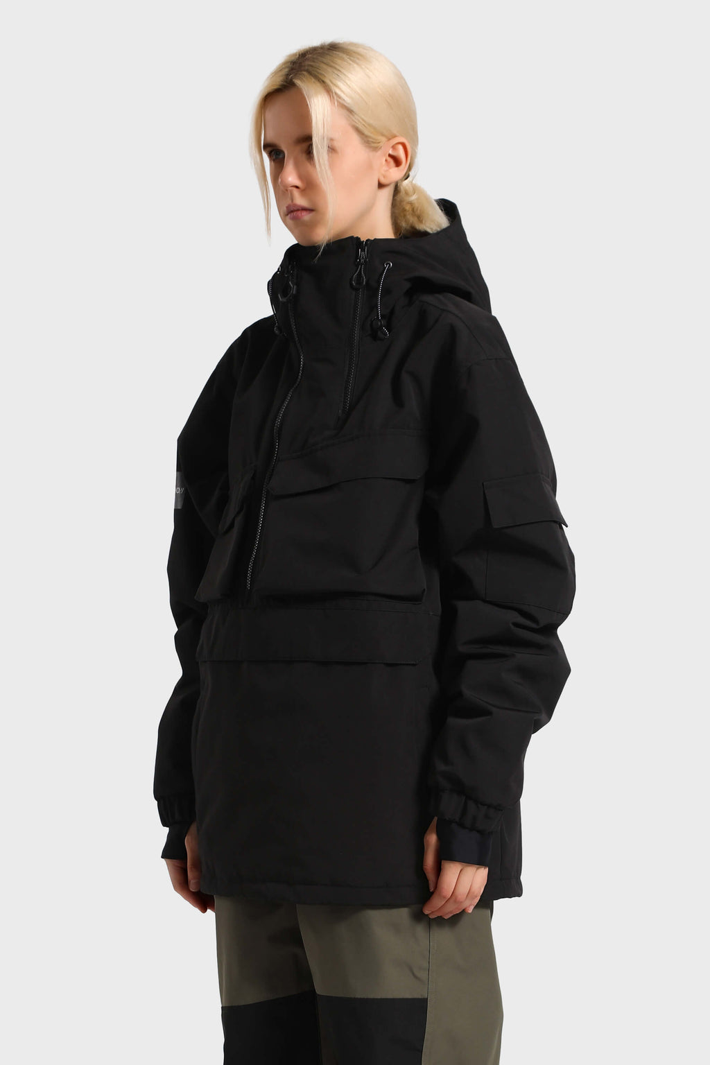 Women's White Asymmetric Kangaroo Pocket Ski Anorak Waterproof Insulated Snow Anoraks