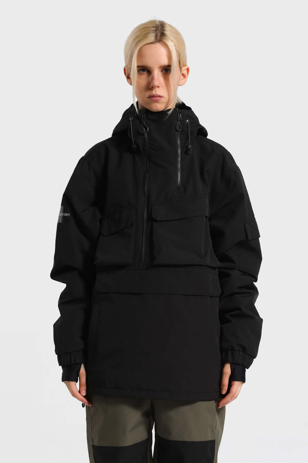 Women's Navy Blue Asymmetric Kangaroo Pocket Ski Anorak Waterproof Insulated Snow Anoraks