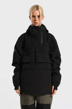 Women's Black Asymmetric Kangaroo Pocket Ski Anorak Waterproof Insulated Snow Anoraks