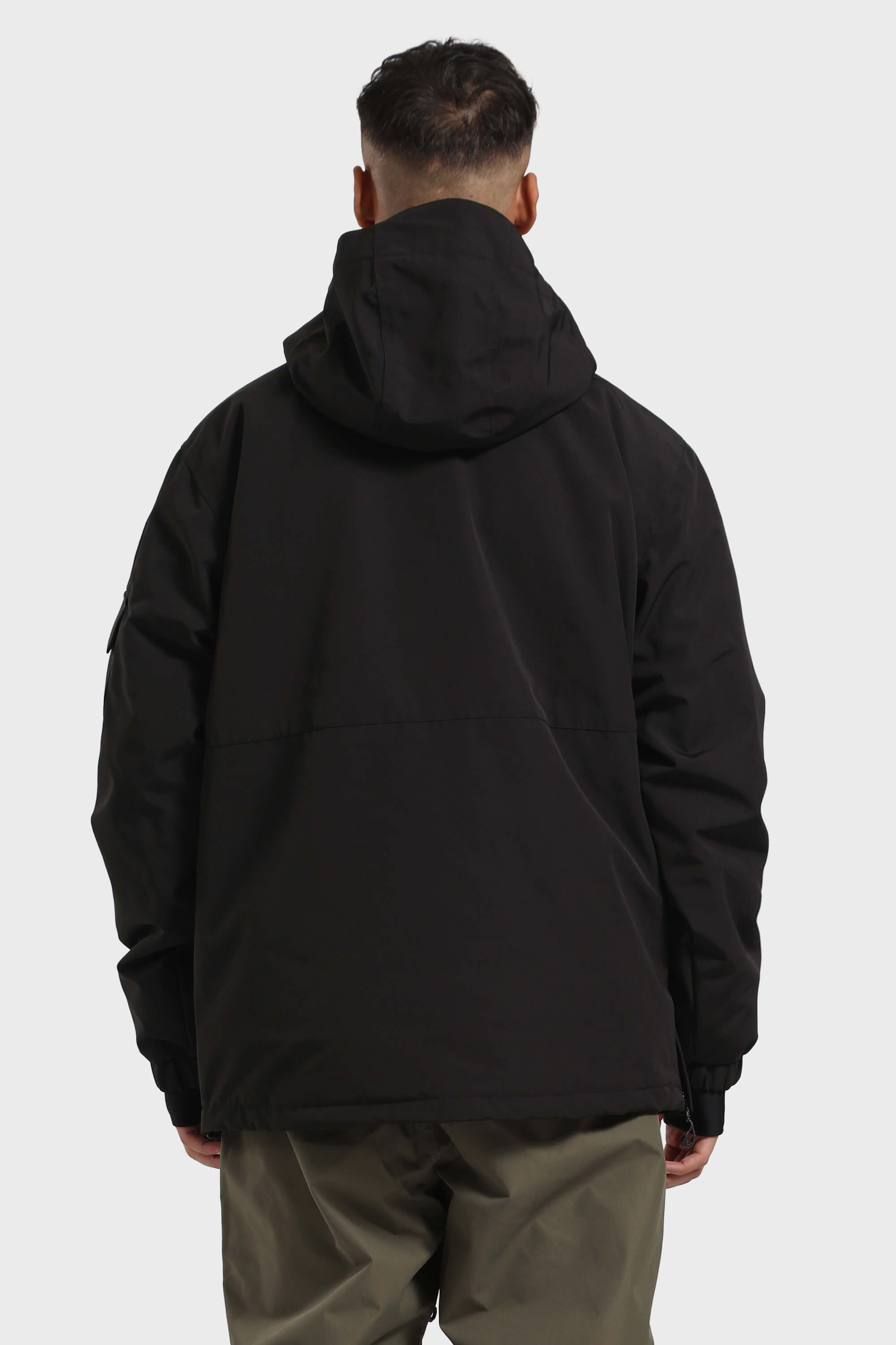Men's Black Asymmetric Kangaroo Pocket Ski Anorak Waterproof Insulated Snow Anoraks