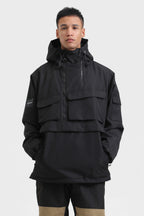 Men's Black Asymmetric Kangaroo Pocket Ski Anorak Waterproof Insulated Snow Anoraks