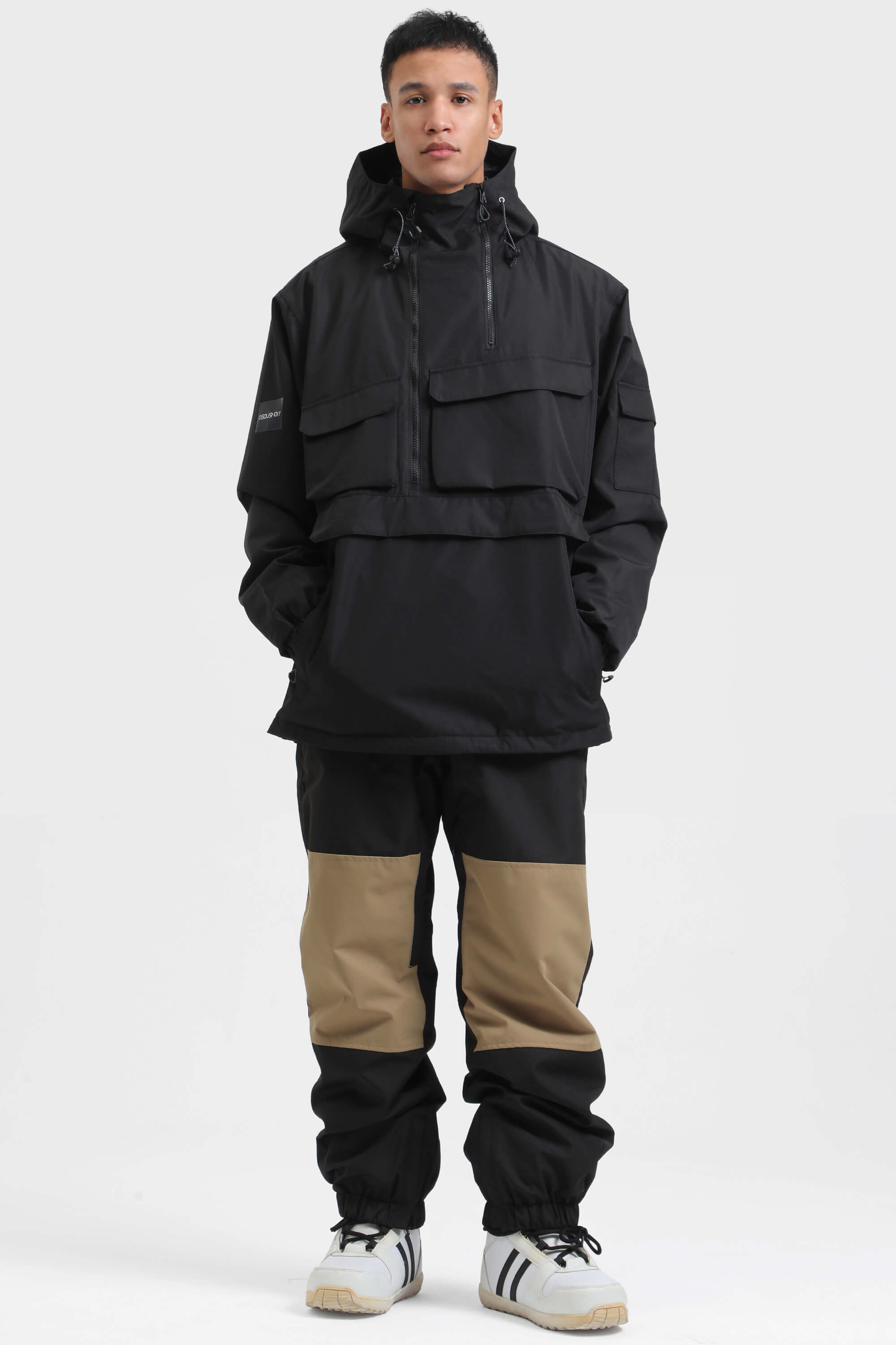 Men's Pink Asymmetric Kangaroo Pocket Ski Anorak Waterproof Insulated Snow Anoraks