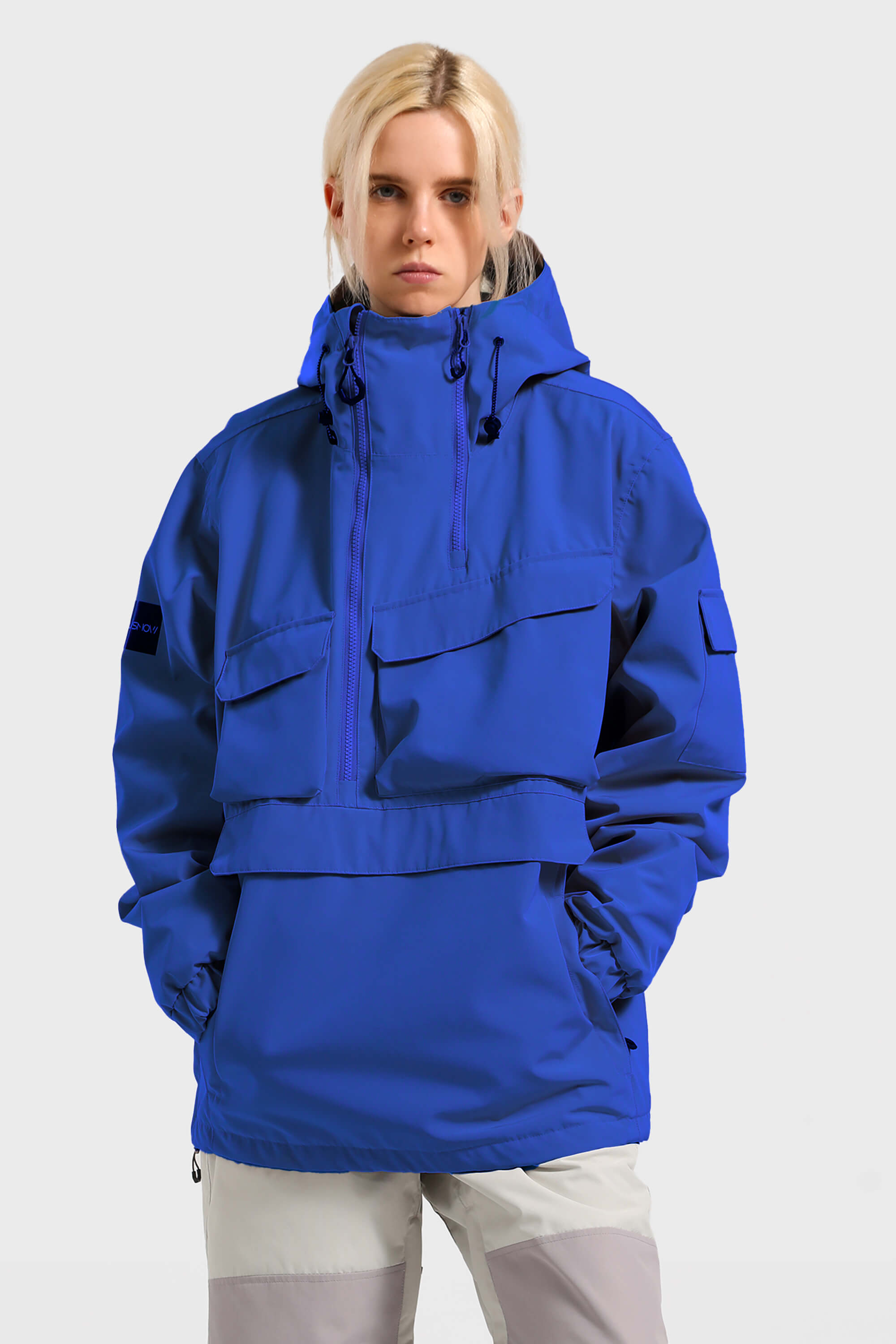 Women's Black Asymmetric Kangaroo Pocket Ski Anorak Waterproof Insulated Snow Anoraks