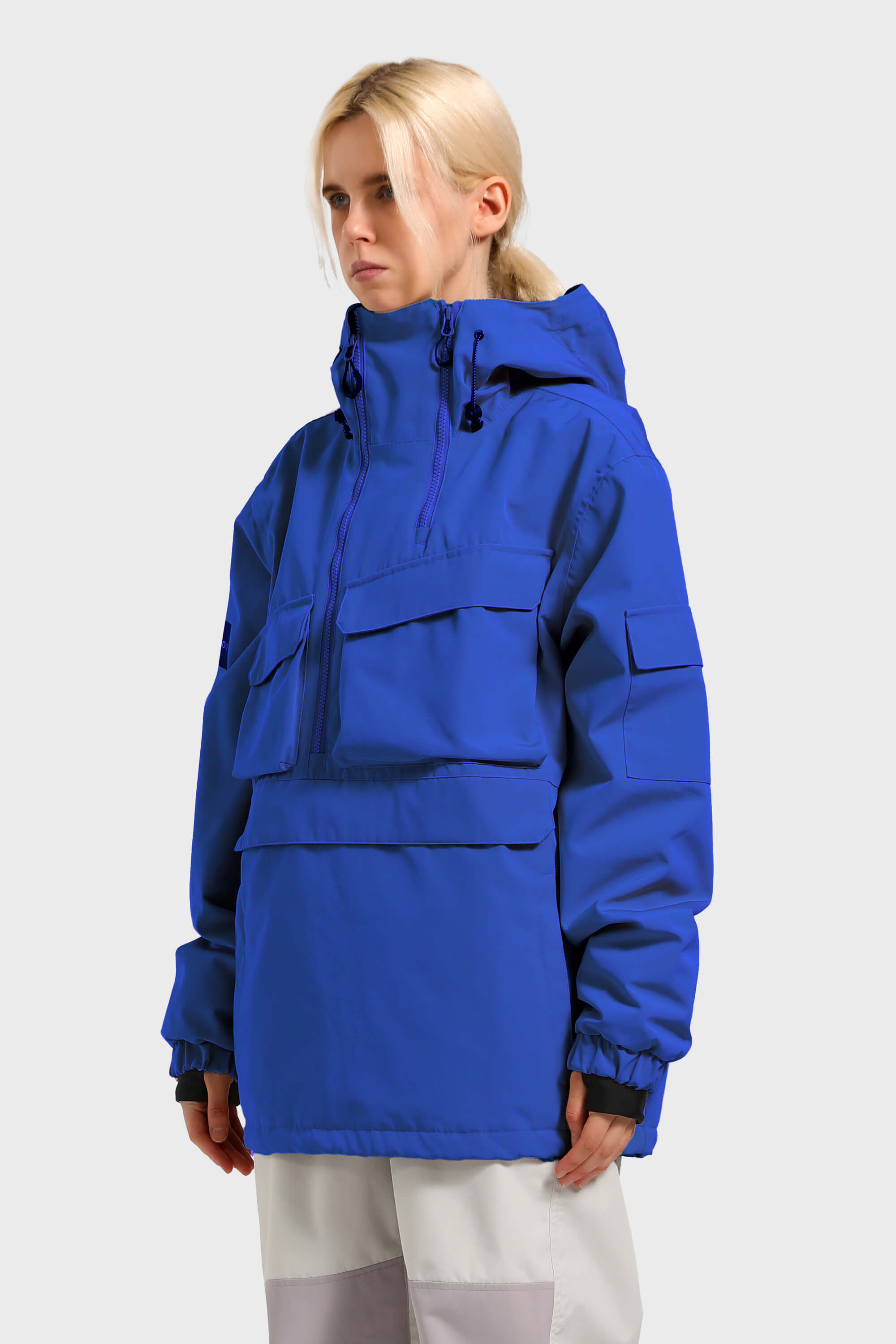Women's Black Asymmetric Kangaroo Pocket Ski Anorak Waterproof Insulated Snow Anoraks