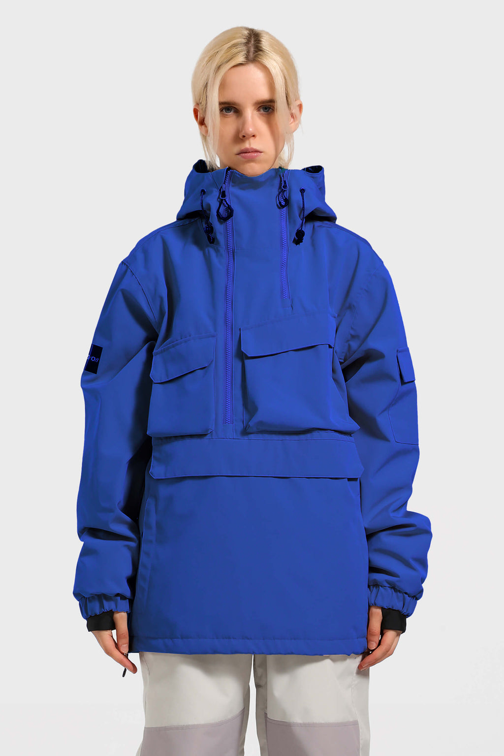 Women's Black Asymmetric Kangaroo Pocket Ski Anorak Waterproof Insulated Snow Anoraks