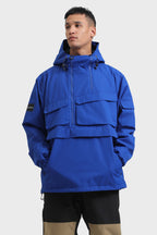 Men's Black Camo Asymmetric Kangaroo Pocket Ski Anorak Waterproof Insulated Snow Anoraks