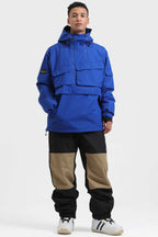 Men's White Asymmetric Kangaroo Pocket Ski Anorak Waterproof Insulated Snow Anoraks