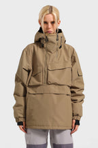 Women's Navy Blue Asymmetric Kangaroo Pocket Ski Anorak Waterproof Insulated Snow Anoraks