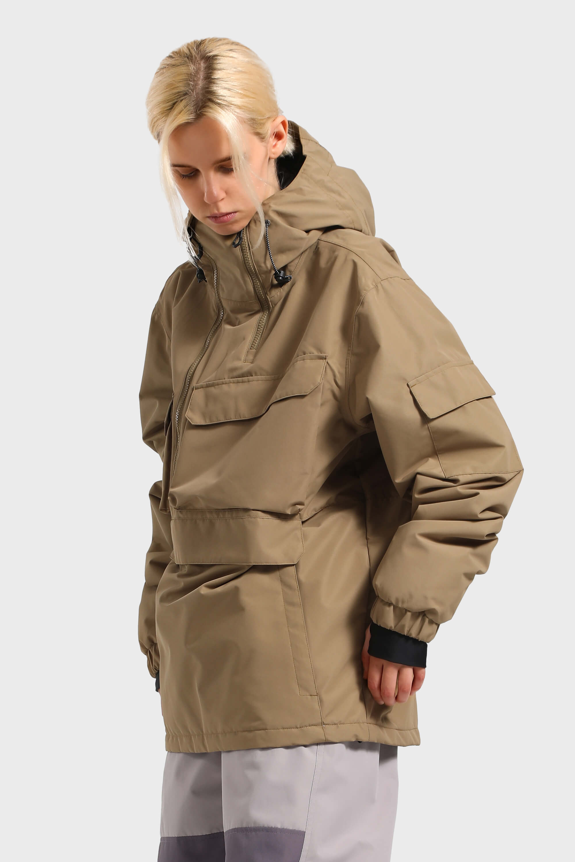 Women's Pink Asymmetric Kangaroo Pocket Ski Anorak Waterproof Insulated Snow Anoraks
