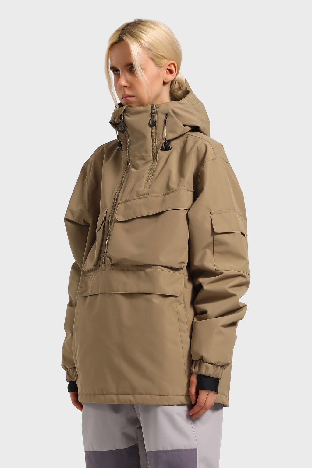 Women's Pink Asymmetric Kangaroo Pocket Ski Anorak Waterproof Insulated Snow Anoraks