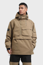 Men's White Asymmetric Kangaroo Pocket Ski Anorak Waterproof Insulated Snow Anoraks