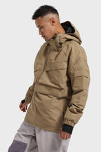 Men's White Asymmetric Kangaroo Pocket Ski Anorak Waterproof Insulated Snow Anoraks