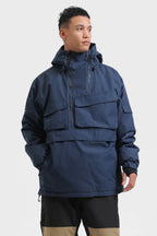 Men's Pink Asymmetric Kangaroo Pocket Ski Anorak Waterproof Insulated Snow Anoraks