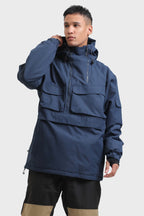 Men's Brown Asymmetric Kangaroo Pocket Ski Anorak Waterproof Insulated Snow Anoraks