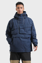 Men's Black Camo Asymmetric Kangaroo Pocket Ski Anorak Waterproof Insulated Snow Anoraks