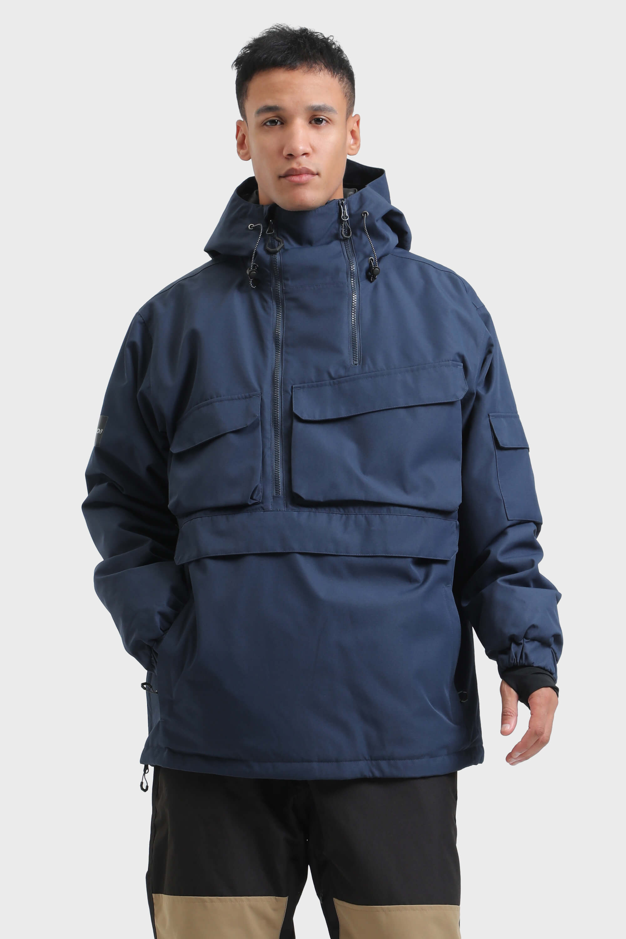 Men's Pink Asymmetric Kangaroo Pocket Ski Anorak Waterproof Insulated Snow Anoraks