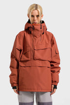 Women's White Asymmetric Kangaroo Pocket Ski Anorak Waterproof Insulated Snow Anoraks