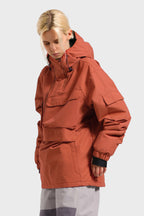 Women's Black Asymmetric Kangaroo Pocket Ski Anorak Waterproof Insulated Snow Anoraks