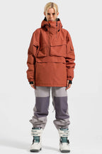 Women's Pink Asymmetric Kangaroo Pocket Ski Anorak Waterproof Insulated Snow Anoraks