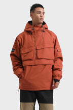 Men's Black Asymmetric Kangaroo Pocket Ski Anorak Waterproof Insulated Snow Anoraks