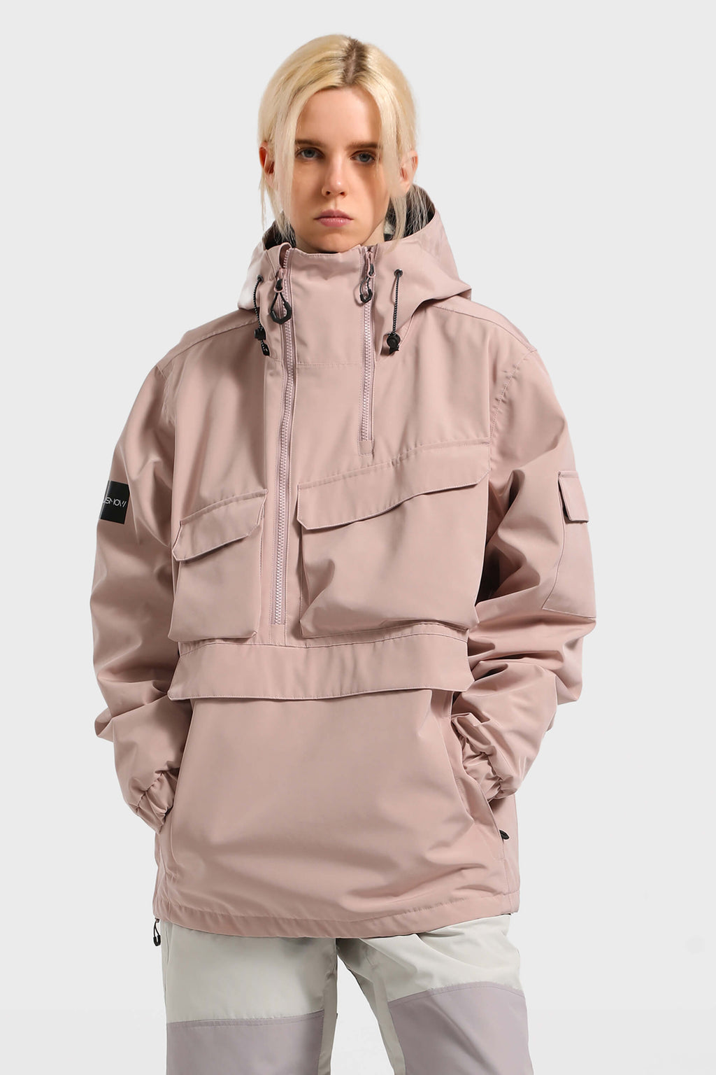 Women's Pink Asymmetric Kangaroo Pocket Ski Anorak Waterproof Insulated Snow Anoraks