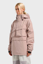 Women's Pink Asymmetric Kangaroo Pocket Ski Anorak Waterproof Insulated Snow Anoraks