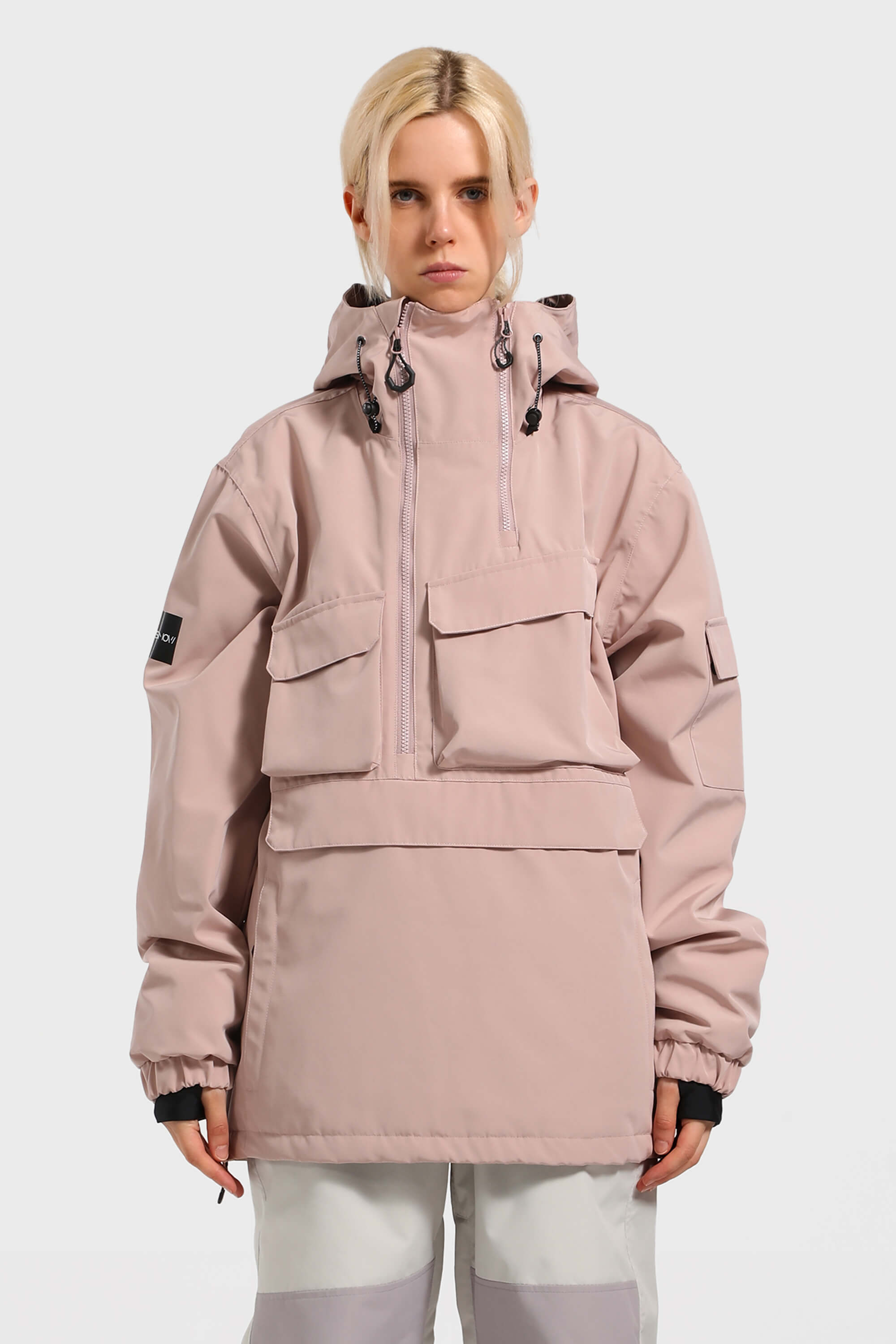 Women's Brown Asymmetric Kangaroo Pocket Ski Anorak Waterproof Insulated Snow Anoraks