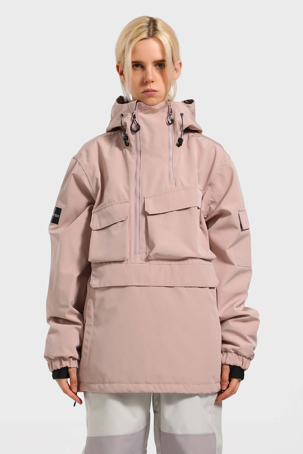 Women's Navy Blue Asymmetric Kangaroo Pocket Ski Anorak Waterproof Insulated Snow Anoraks