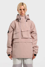 Women's Pink Asymmetric Kangaroo Pocket Ski Anorak Waterproof Insulated Snow Anoraks