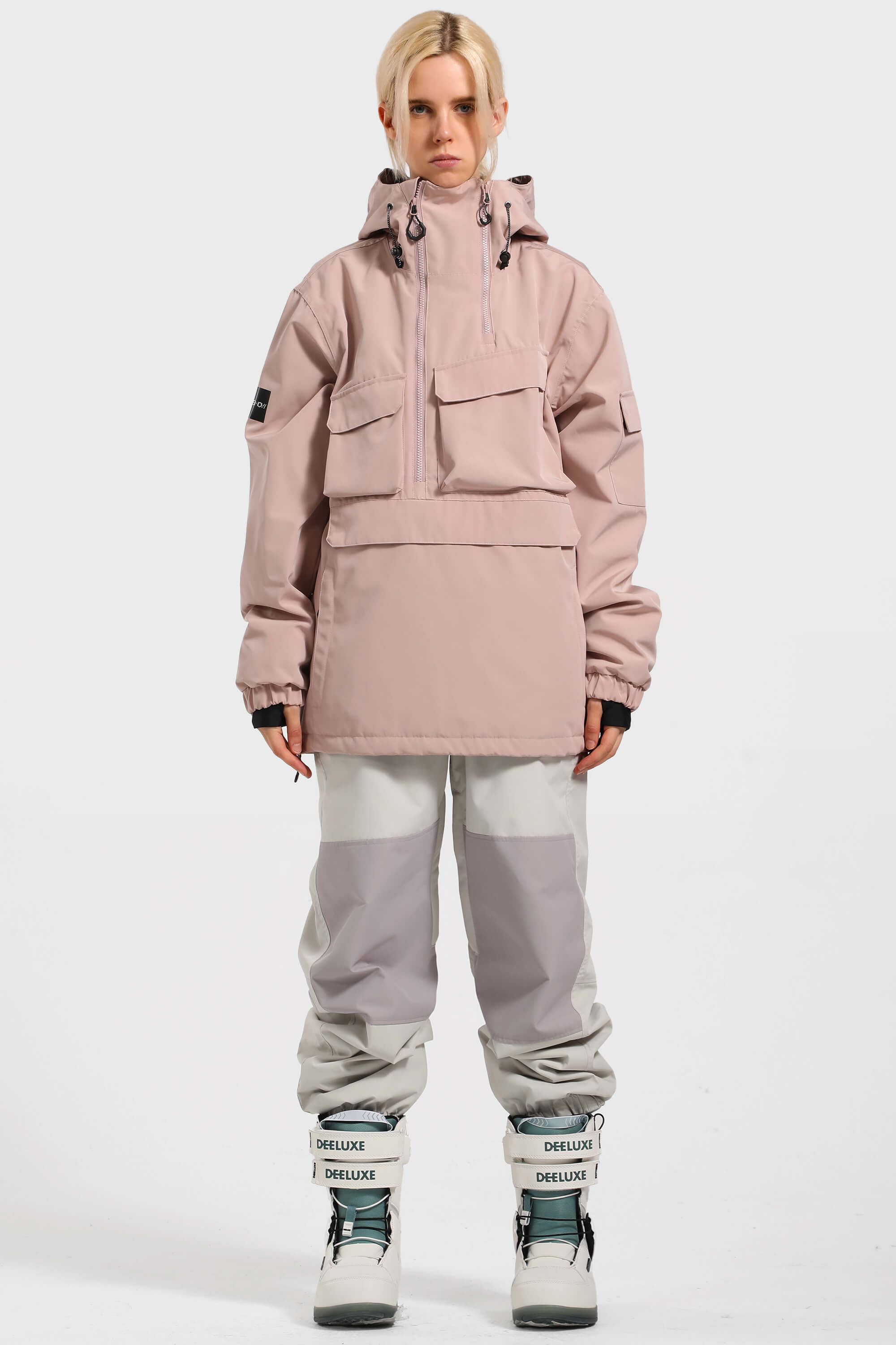 Women's Brown Asymmetric Kangaroo Pocket Ski Anorak Waterproof Insulated Snow Anoraks