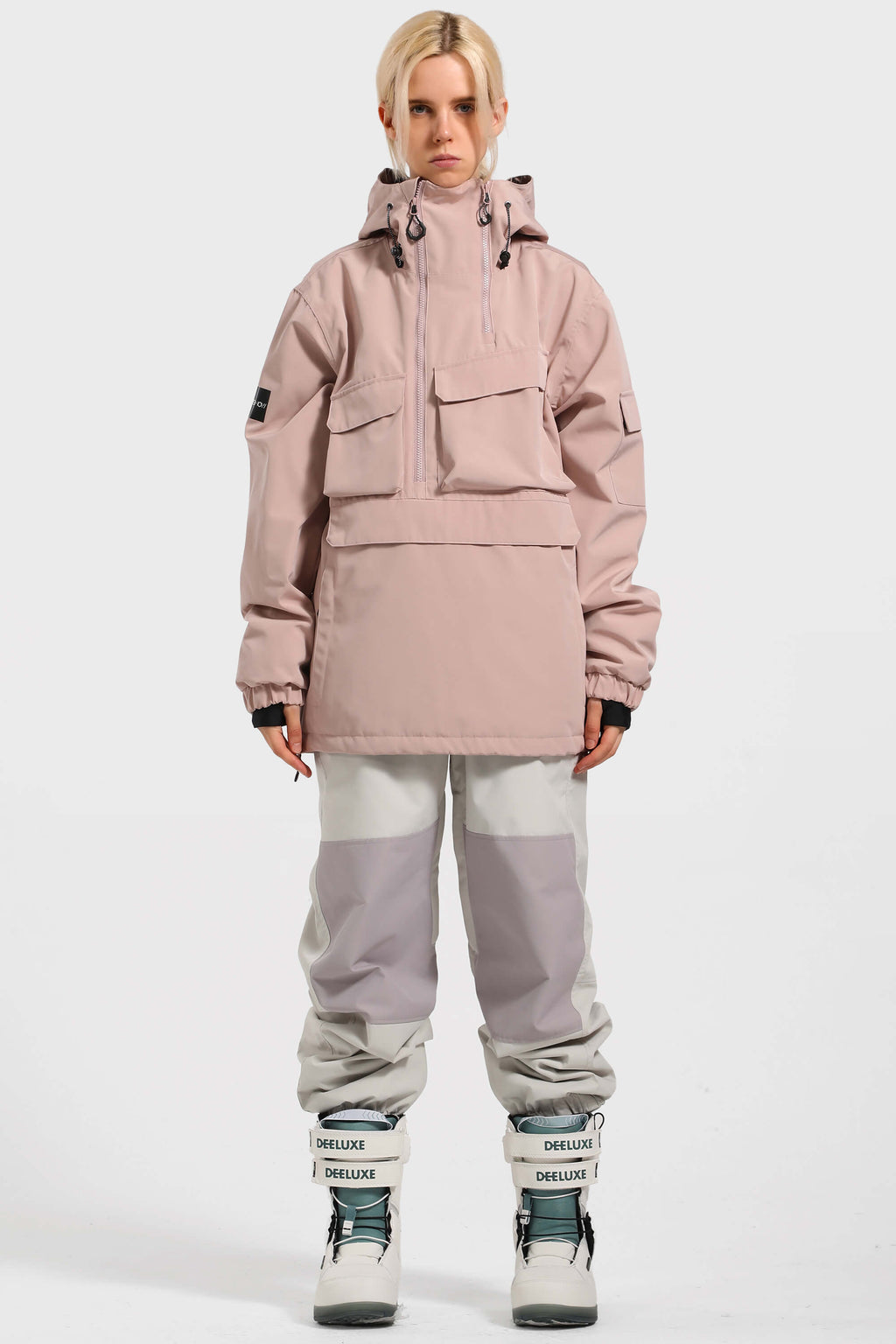 Women's White Asymmetric Kangaroo Pocket Ski Anorak Waterproof Insulated Snow Anoraks