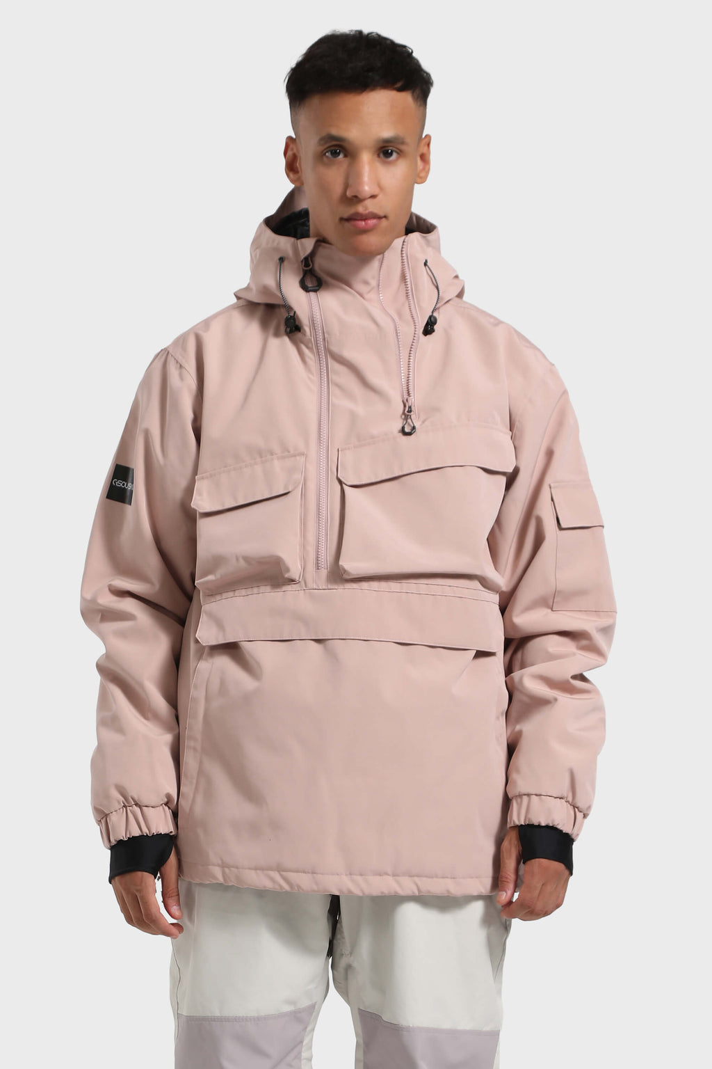 Men's Black Asymmetric Kangaroo Pocket Ski Anorak Waterproof Insulated Snow Anoraks