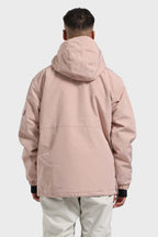Men's White Asymmetric Kangaroo Pocket Ski Anorak Waterproof Insulated Snow Anoraks