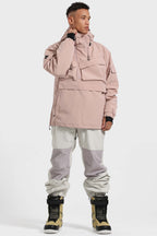 Men's Black Asymmetric Kangaroo Pocket Ski Anorak Waterproof Insulated Snow Anoraks