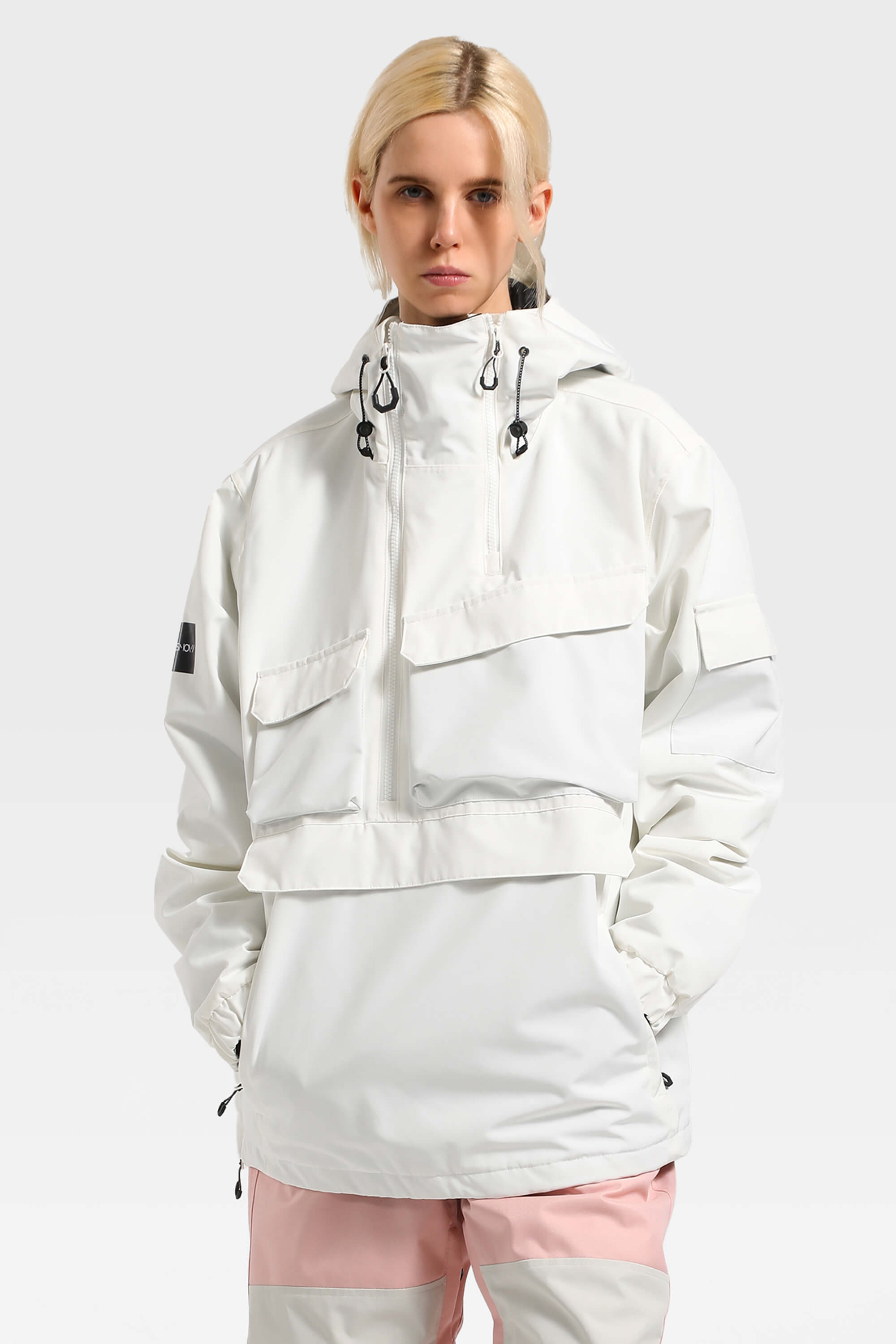 Women's White Asymmetric Kangaroo Pocket Ski Anorak Waterproof Insulated Snow Anoraks Main image