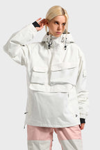 Women's Brown Asymmetric Kangaroo Pocket Ski Anorak Waterproof Insulated Snow Anoraks
