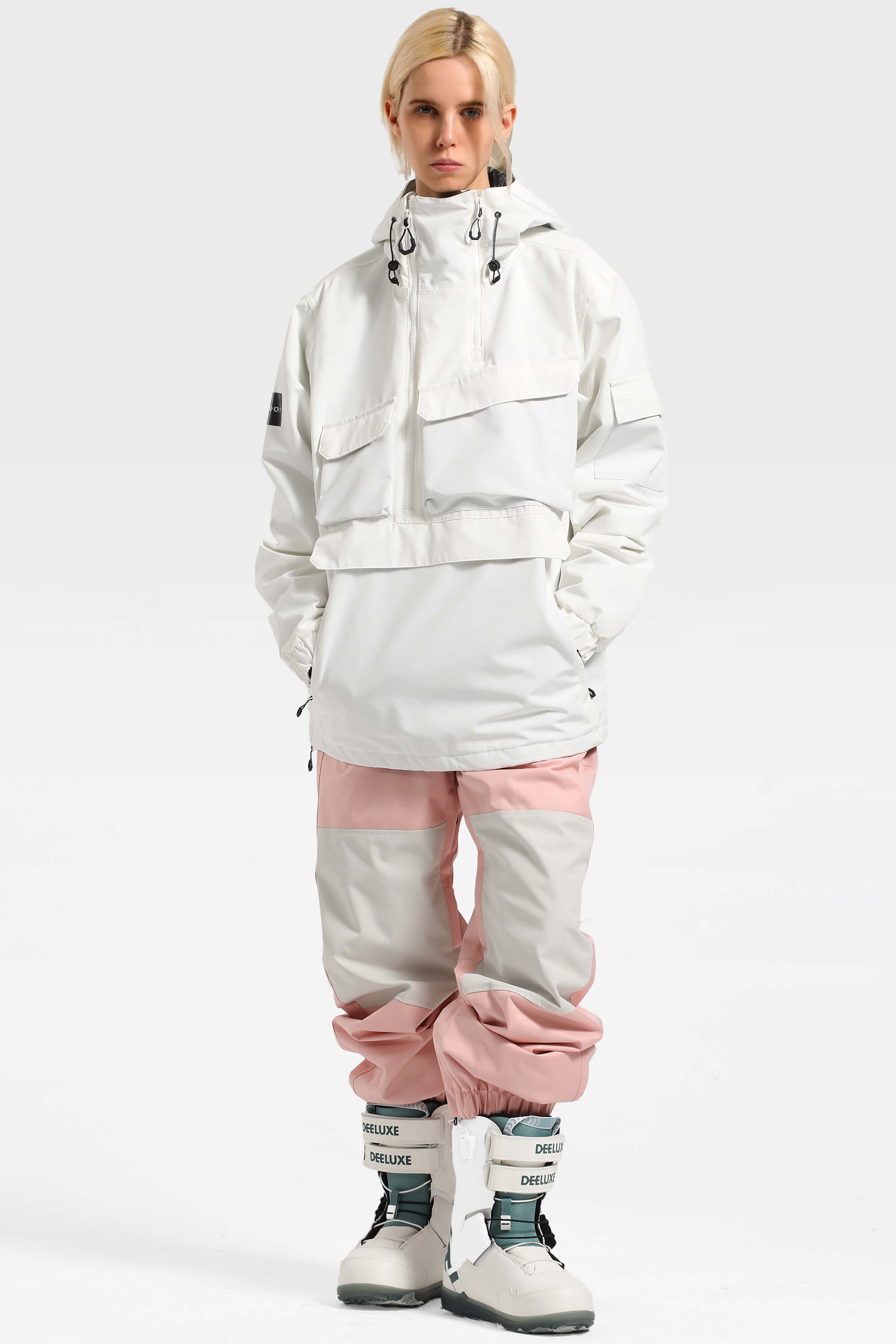Women's Pink Asymmetric Kangaroo Pocket Ski Anorak Waterproof Insulated Snow Anoraks