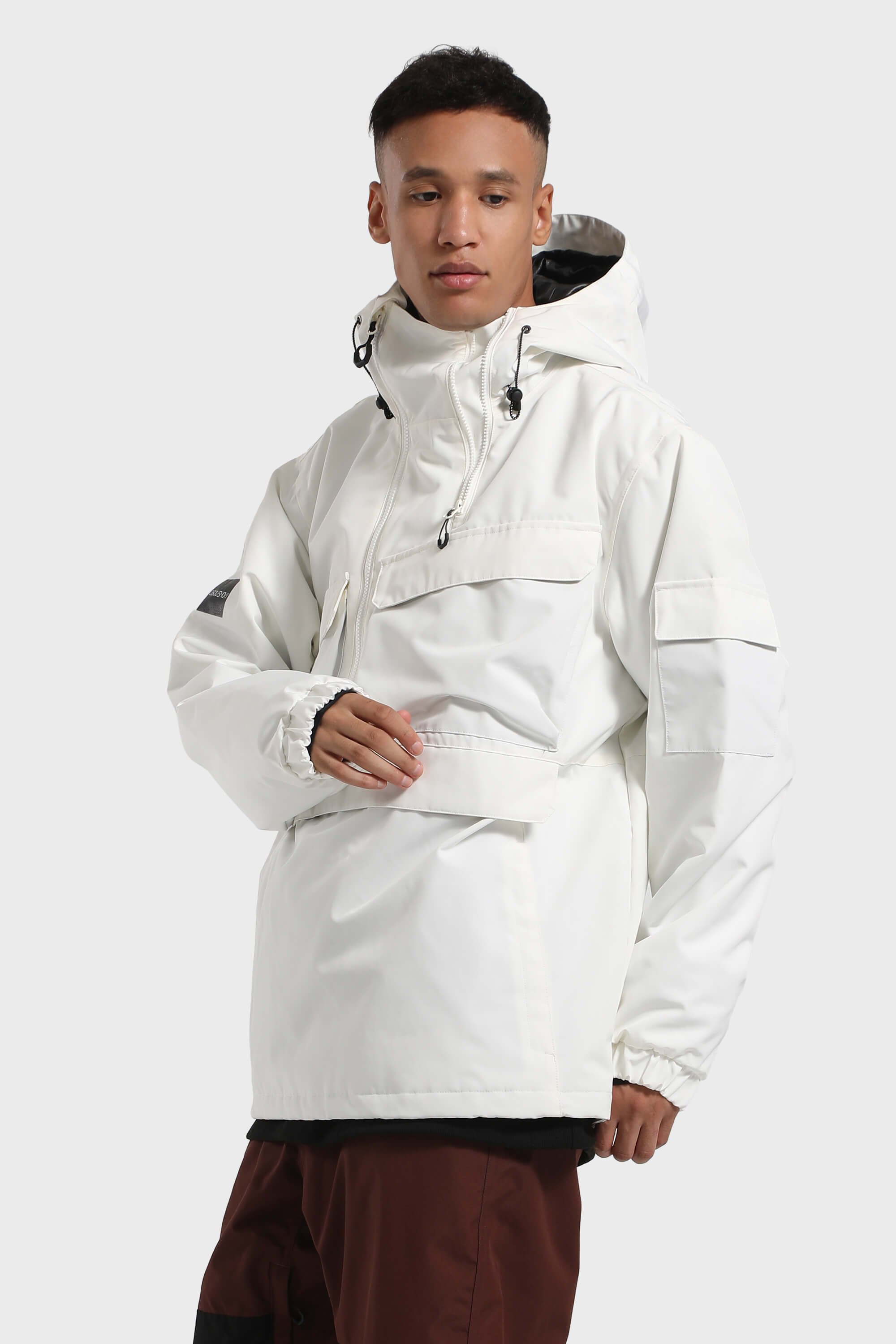Men's Black Asymmetric Kangaroo Pocket Ski Anorak Waterproof Insulated Snow Anoraks