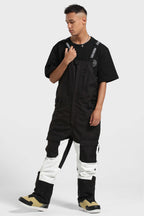 Men's Black & White Versatile Multi-Pocket Ski Bibs Snow Bibs