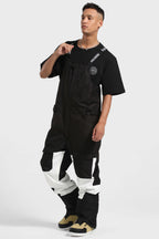 Men's Black Wavy Stripe Versatile Multi-Pocket Ski Bibs Snow Bibs