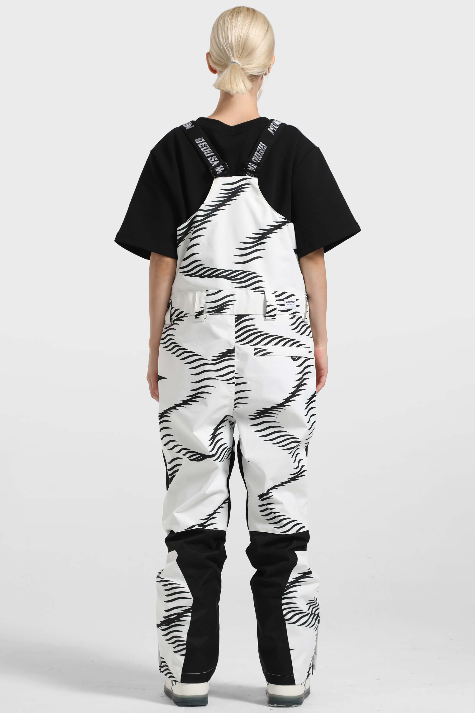 Women's Black Wavy Stripe Versatile Multi-Pocket Ski Bibs Snow Bibs Secondary image