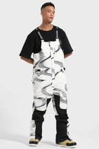 Men's Black Wavy Stripe Versatile Multi-Pocket Ski Bibs Snow Bibs