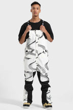 Men's Black & White Versatile Multi-Pocket Ski Bibs Snow Bibs