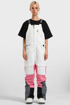 Women's Black Wavy Stripe Versatile Multi-Pocket Ski Bibs Snow Bibs