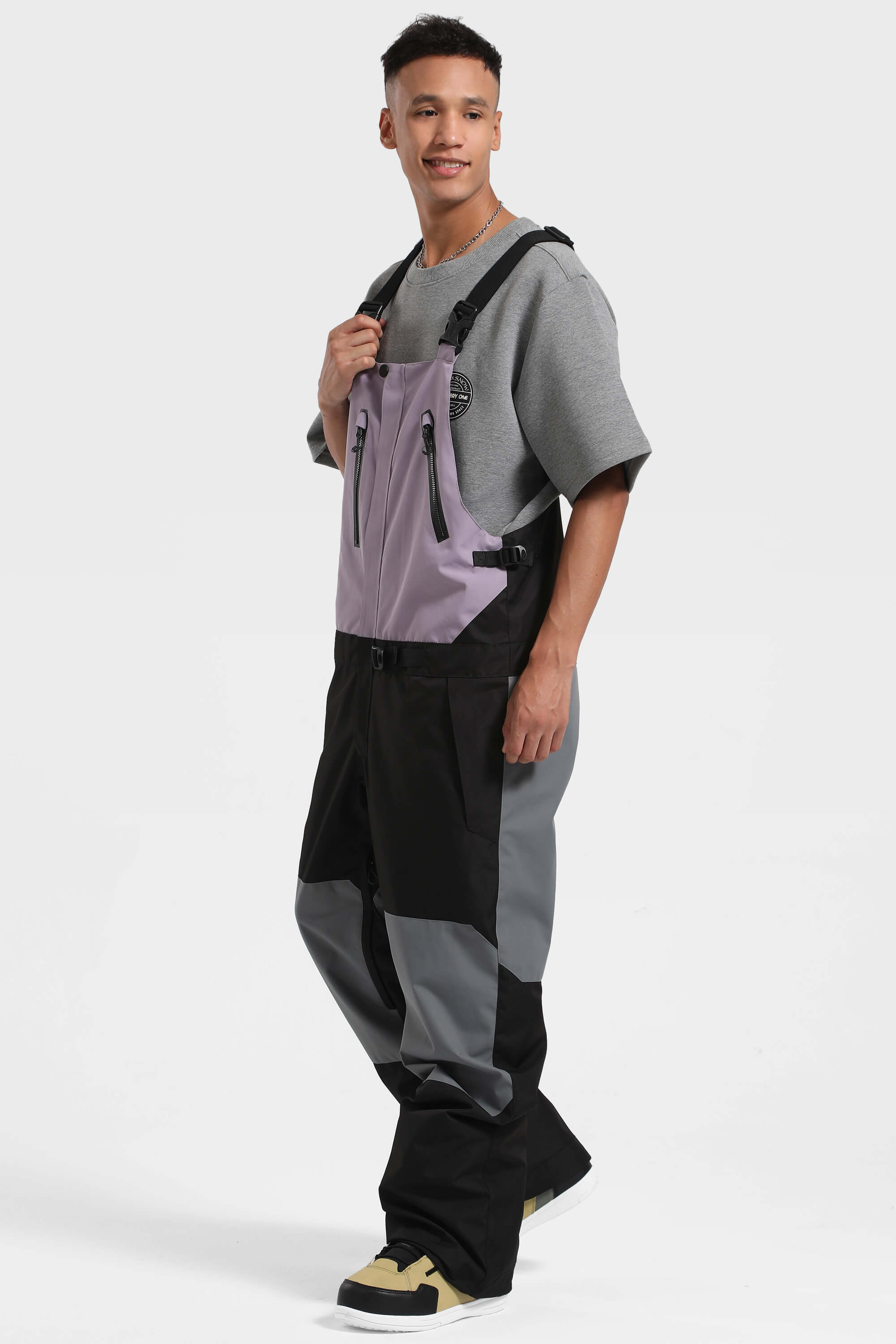 Men's Lavender & Black Lightweight Breathable Waterproof Ski Bibs Snow Bibs
