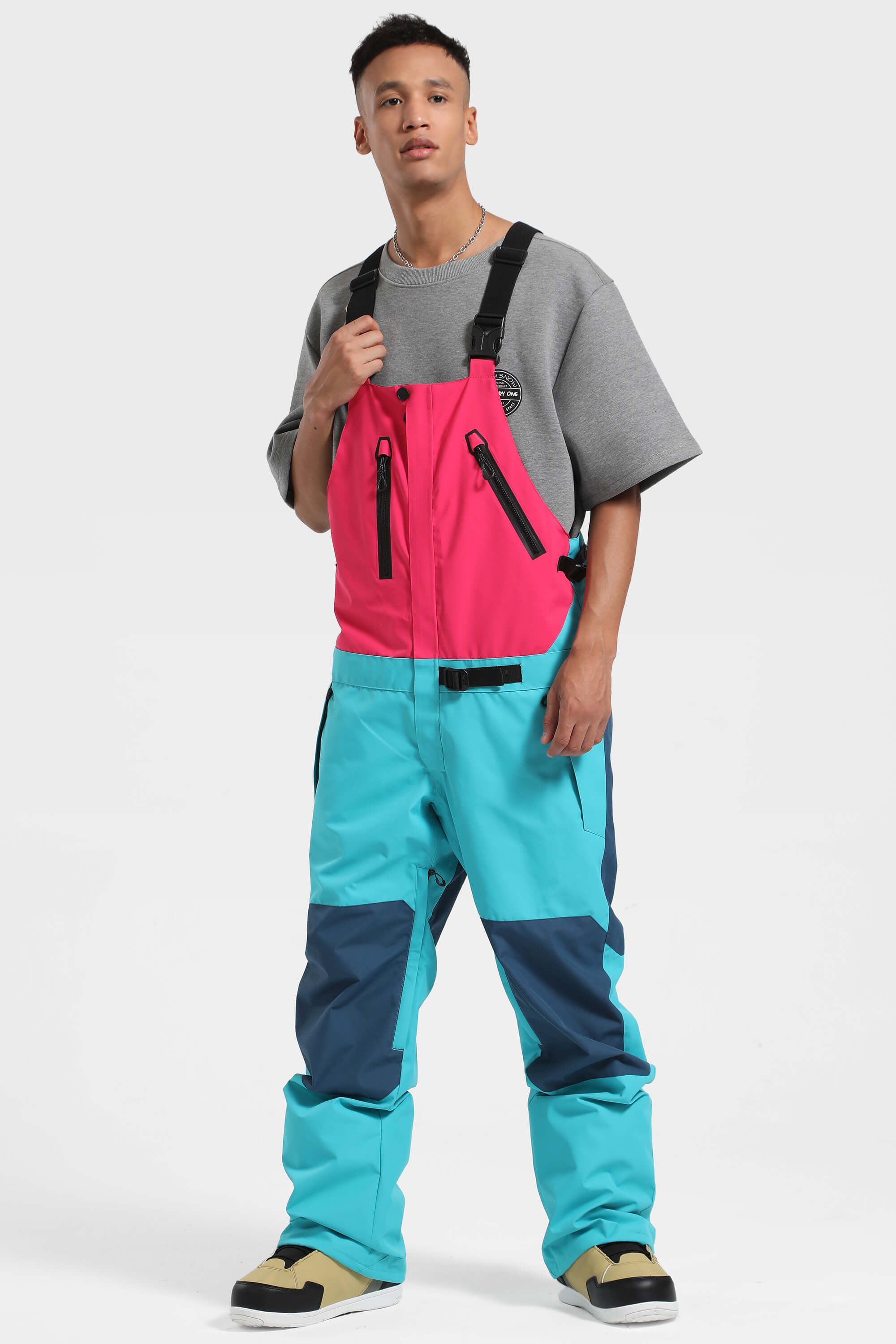Men's Fuchsia & Capri Lightweight Breathable Waterproof Ski Bibs Snow Bibs Main image