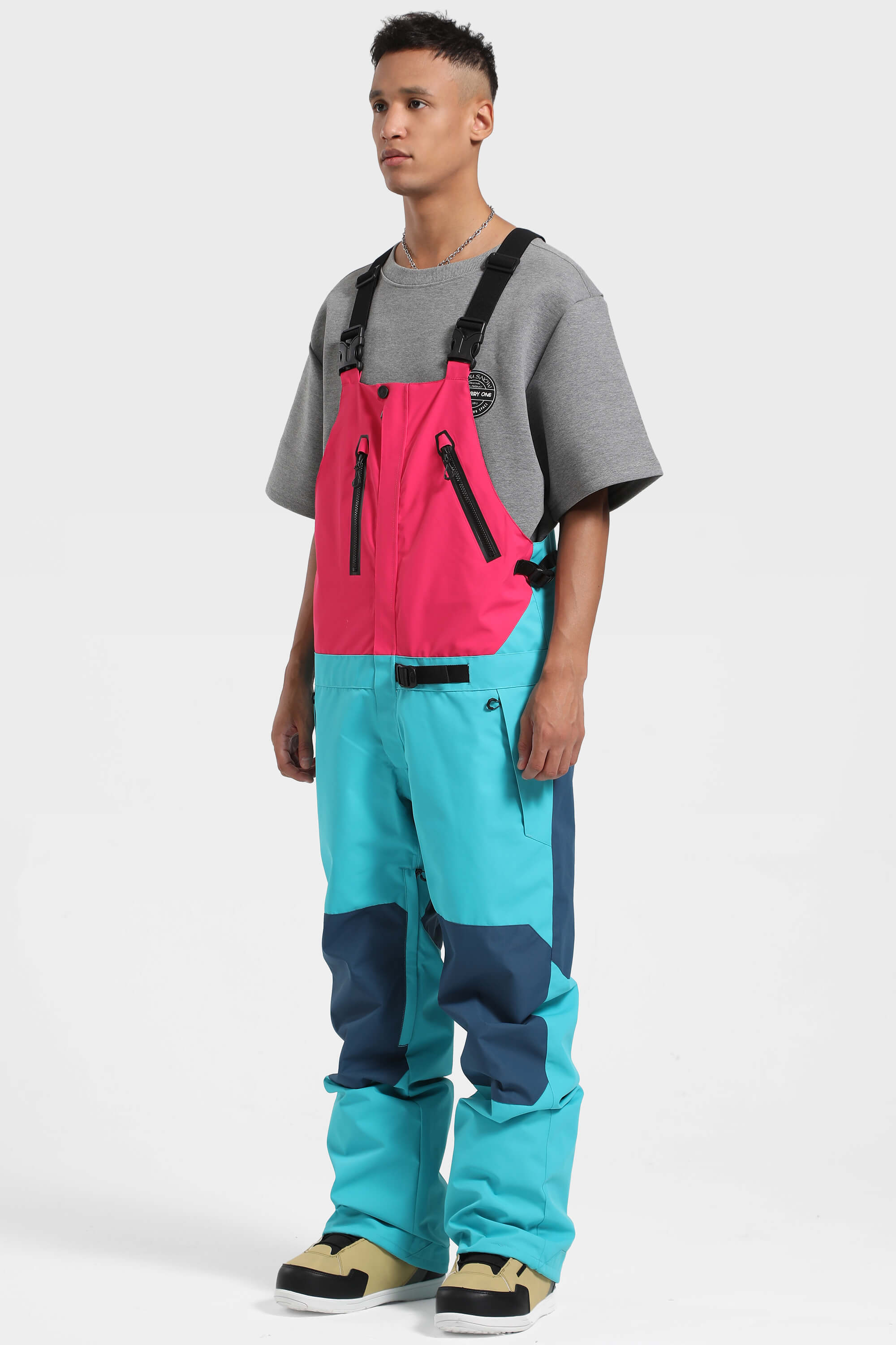 Men's Fuchsia & Capri Lightweight Breathable Waterproof Ski Bibs Snow Bibs