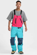 Men's Fuchsia & Capri Lightweight Breathable Waterproof Ski Bibs Snow Bibs