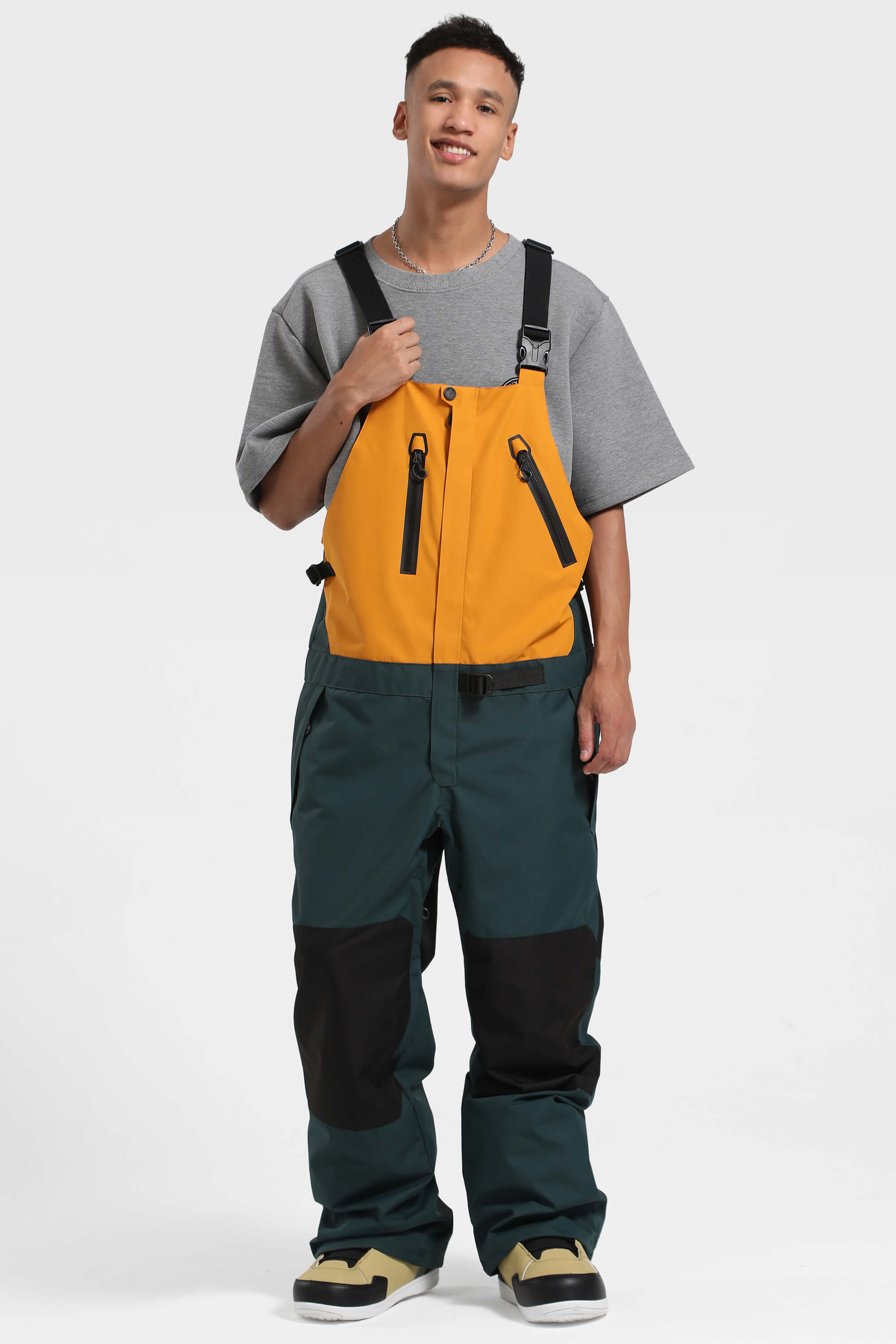Men's Amber & Army green Lightweight Breathable Waterproof Ski Bibs Snow Bibs Main image