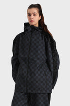 Women's Black Fleece-Lined Plaid Ski Jacket Waterproof Velvet Snow Jacket